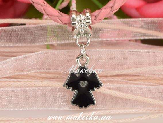 Бусина Пандора-стиля с подвеской Ангелочек, черный, 1 шт