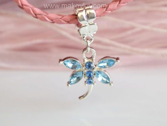 Бусина Пандора с подвеской Стрекоза с голубыми стразами Бусина Пандора с подвеской Стрекоза с голубыми стразами