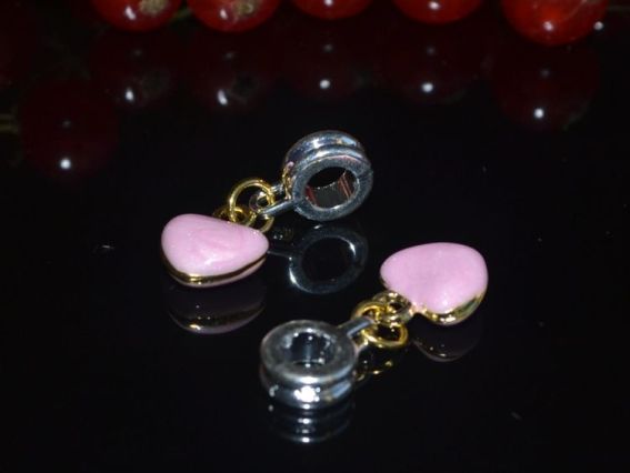 Бусина Пандора с подвеской Розовое сердечко эмаль Бусина Пандора с подвеской Розовое сердечко эмаль