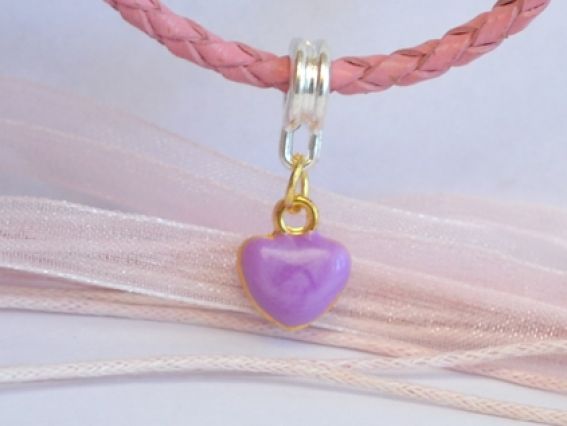 Бусина Пандора с подвеской Сиреневое сердечко эмаль Бусина Пандора с подвеской Сиреневое сердечко эмаль