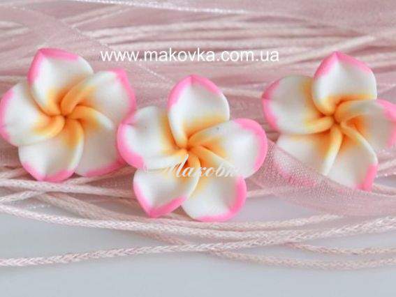 Намистина з полімерної глини №09 Цветок Тиаре, 22 мм, бело-розовый Намистина з полімерної глини №09 Цветок Тиаре, 22 мм, бело-розовый