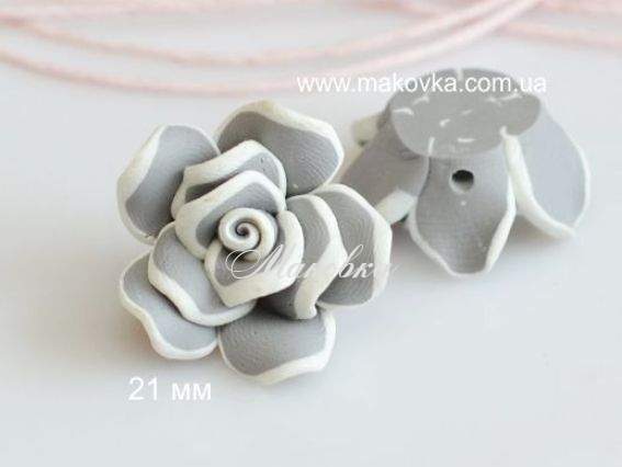 Намистина з полімерної глини №12 Цветок Роза, 21 мм, серая Намистина з полімерної глини №12 Цветок Роза, 21 мм, серая