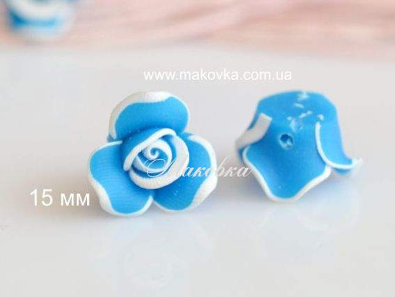 Намистина з полімерної глини №15 Цветок Роза, 15 мм, голубая Намистина з полімерної глини №15 Цветок Роза, 15 мм, голубая