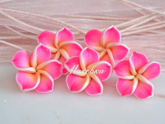 Намистина з полімерної глини №23 Цветок Тиаре, 21х20 мм, ярко-розовая Намистина з полімерної глини №23 Цветок Тиаре, 21х20 мм, ярко-розовая