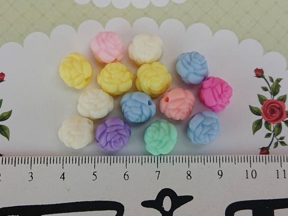 Намистини об'ємні Трояндочки матові асорті кольорів, 10мм, 10г/уп,