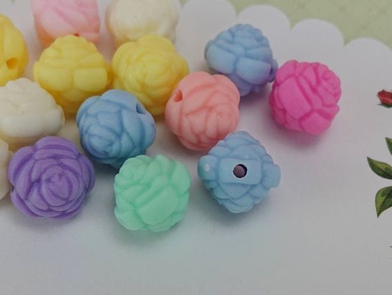 Намистини об'ємні Трояндочки матові асорті кольорів, 10мм, 10г/уп,