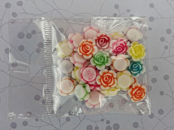 Акрилові намистини Трояндочки-кабошони, біла тонована, мікс, набір 10 г