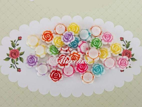 Бусины Роза кабошон, белая тонированная, микс, набор 10 г