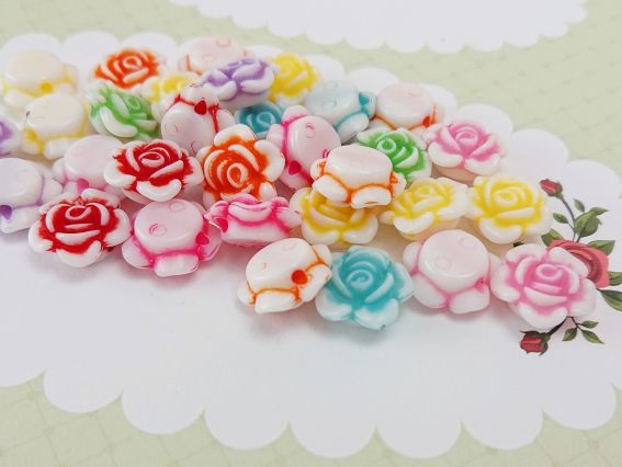 Акрилові намистини Трояндочки-кабошони, біла тонована, мікс, набір 10 г