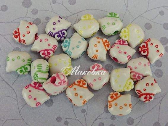 Бусины Кити голова , белая тонированная, микс, набор 10 г