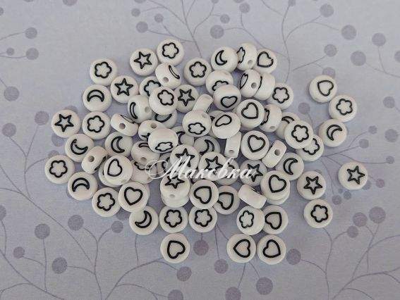 Намистини Круглі 7 мм, білий мікс квітка, сердечко, зірка, місяць 10г Намистини Круглі 7 мм, білий мікс квітка, сердечко, зірка, місяць 10г