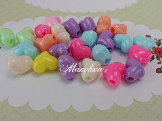 Бусины Сердце объемное 10мм, однотонные, МИКС пастельный, 10г, 