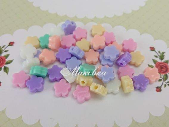 Бусины Цветочки 9мм, однотонные, МИКС пастельный, 10г, 
