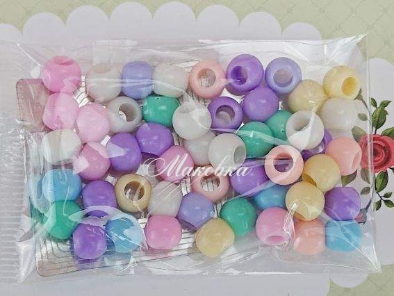 Бусины ШАР 6,5*7,5 мм, МИКС пастельный, 10г, с большим отверстием
