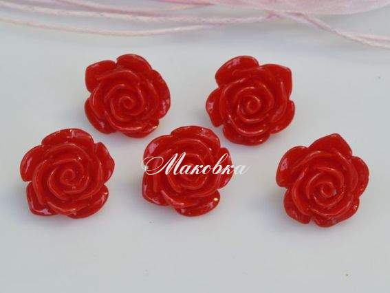 Бусина-кабошон Роза 15 мм, красная Бусина-кабошон Роза 15 мм, красная
