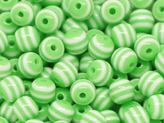 Бусины из смолы, Шар 6 мм, полосатые, 50 шт/уп салатово-белые Бусины из смолы, Шар 6 мм, полосатые, 50 шт/уп салатово-белые