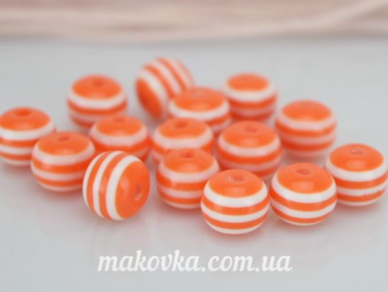 Бусины полосатые Шар 8 мм, 15 шт/уп бело-оранжевые Бусины полосатые Шар 8 мм, 15 шт/уп бело-оранжевые