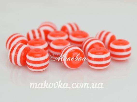 Бусины полосатые Шар 8 мм, 15 шт/уп бело-красные Бусины полосатые Шар 8 мм, 15 шт/уп бело-красные