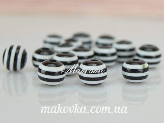 Бусины полосатые Шар 8 мм, 15 шт/уп бело-черные Бусины полосатые Шар 8 мм, 15 шт/уп бело-черные