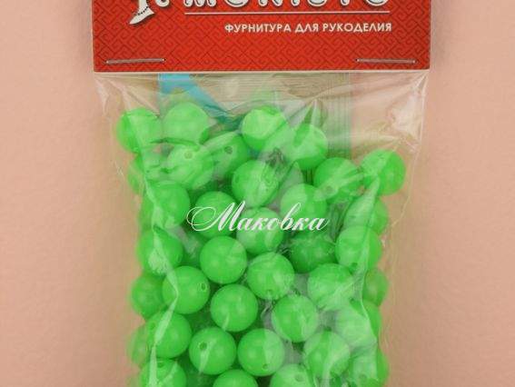 Бусины акриловые Неоновые Зеленые флуорисцентные , шар 10 мм, 50 г Бусины акриловые Неоновые Зеленые флуорисцентные , шар 10 мм, 50 г