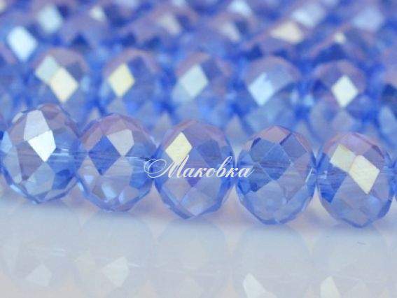 Хрусталь 10х8 мм №21, низка, светло-синий с перламутром