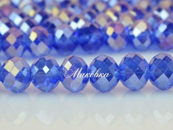 Хрусталь 10х8 мм №22, низка, синий с перламутром