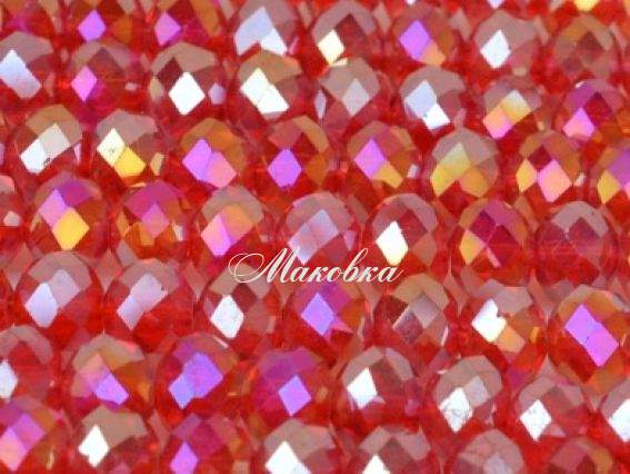 Хрусталь 10х8 мм №24, низка, красный с перламутром