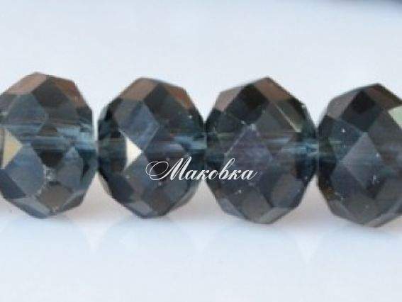 Хрусталь 10х8 мм №06, 1 низка черный дымчатый