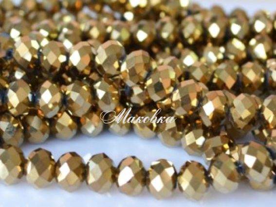 Хрусталь 10х8 мм №17, аквамарин 1 низка, золотой