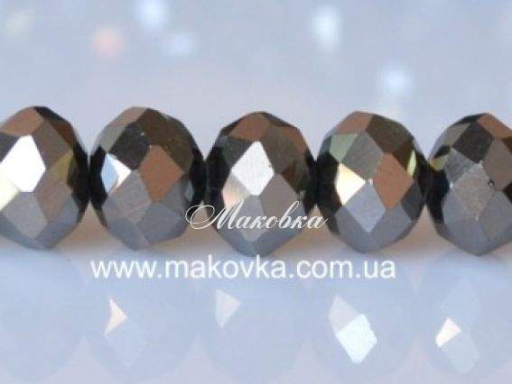 Хрусталь 10х8 мм №18, аквамарин 1 низка, черно-серый
