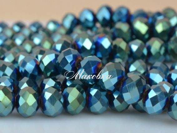 Хрусталь 10х8 мм №19, аквамарин 1 низка, зеленоватые