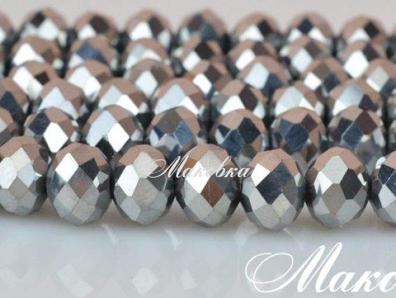 Хрусталь 10х8 мм №20, аквамарин 1 низка, серебро