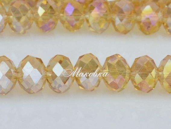 Хрусталь 10х8 мм №29, низка, светло-жёлтый с перламутром