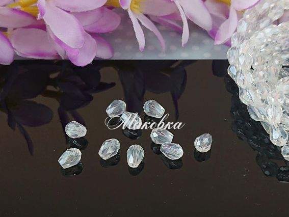 Намистини кришталь Крапля 5*7мм Білі блискучі 10 шт Намистини кришталь Крапля 5*7мм Білі блискучі 10 шт