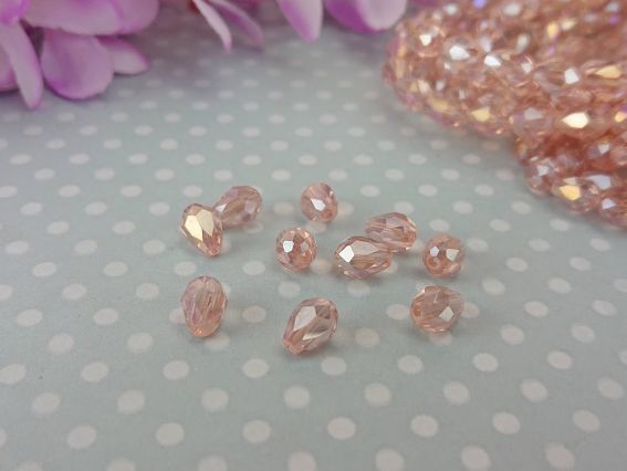 Кришталеві намистини, форма Капля, розмір 5*7мм , Рожеві блискучі  10 шт
