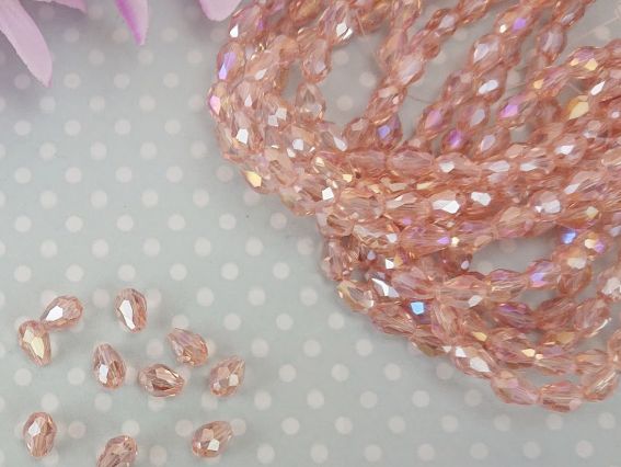 Кришталеві намистини, форма Капля, розмір 5*7мм , Рожеві блискучі  10 шт