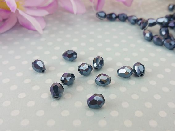 Кришталеві намистини, форма Капля, розмір 5*7мм , Чорні блискучі  10 шт