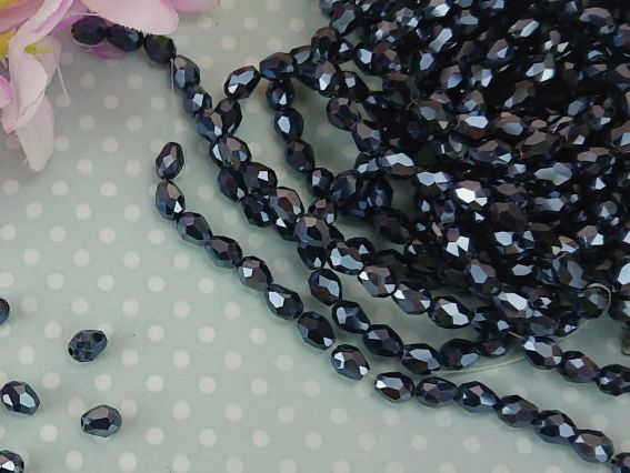Кришталеві намистини, форма Капля, розмір 5*7мм , Чорні блискучі  10 шт