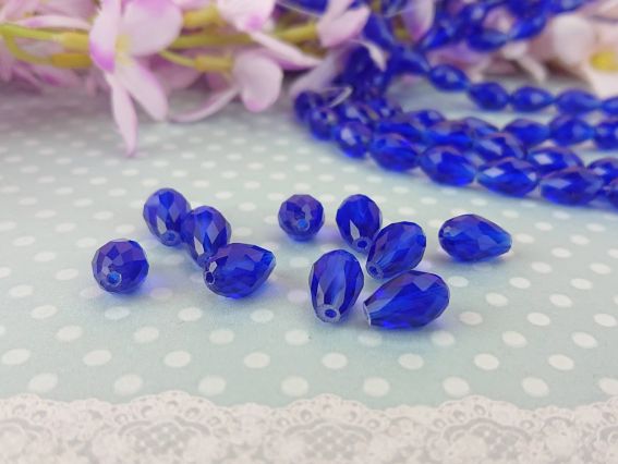 Кришталеві намистини, форма Капля, розмір 8*12мм ,  темно-сині 10 шт