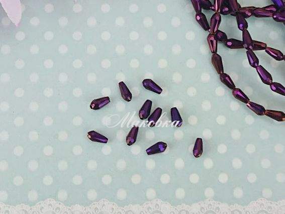 Намистини кришталь Крапля 3*7мм Металік Пурпурні 10 шт Намистини кришталь Крапля 3*7мм Металік Пурпурні 10 шт