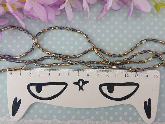 Хрустальные Бусины, форма Капля, размер 3*7мм, Аметист и золото 10 шт