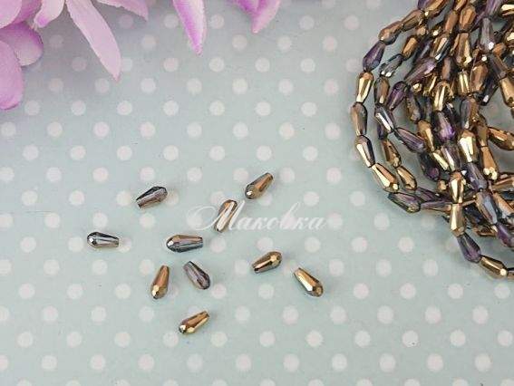 Бусины Хрусталь Капля 3*7мм Аметист и золото 10 шт Бусины Хрусталь Капля 3*7мм Аметист и золото 10 шт
