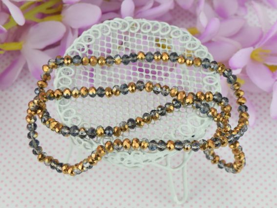 Намистини Кришталь 3х4 мм гальванізироманний металік, 1 низка, Red Gold + блакитний 