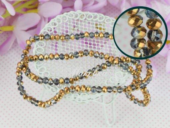 Кришталь 3х4 мм Red Gold + блакитний, 1 низка Кришталь 3х4 мм Red Gold + блакитний, 1 низка