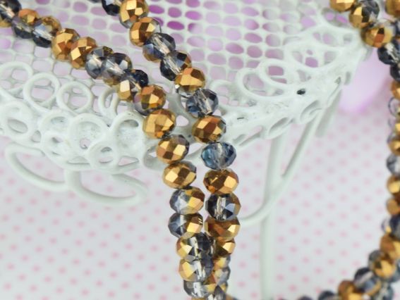 Намистини Кришталь 3х4 мм гальванізироманний металік, 1 низка, Red Gold + блакитний 