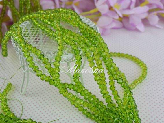 Хрусталь 3х4 мм (120) №09, Olivine (зеленый оливковый), 1 низка