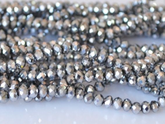 Намистини Кришталь 3х4 мм №29, гальванізироманний металік, 1 низка, срібло 