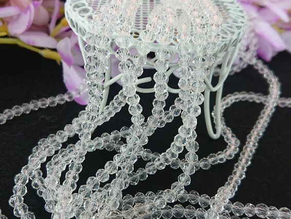 Намистини кришталеві, розмір 3х4 мм (120) №25, Crystal білий прозорий, 1 низка