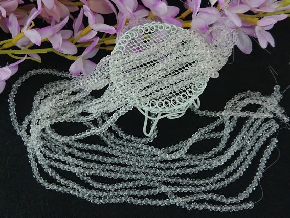 Намистини кришталеві, розмір 3х4 мм (120) №25, Crystal білий прозорий, 1 низка