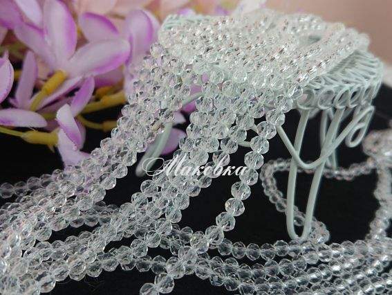 Кришталь 3х4 мм (120) №25, Crystal білий прозорий, 1 низка Кришталь 3х4 мм (120) №25, Crystal білий прозорий, 1 низка